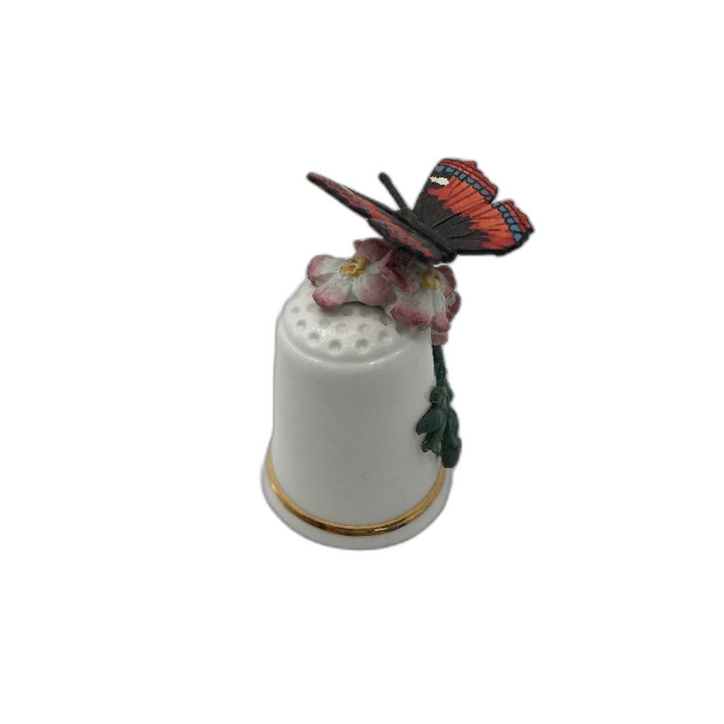 COLLECTABLE Fine Bone China Made In England Florwer Butterfly 3D Sewing Thimble