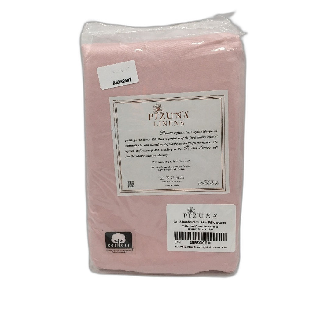 Pizuna Linens 2 Pack Pink Soft Cotton Queen Size Pillowcase 500 Thread Count NEW