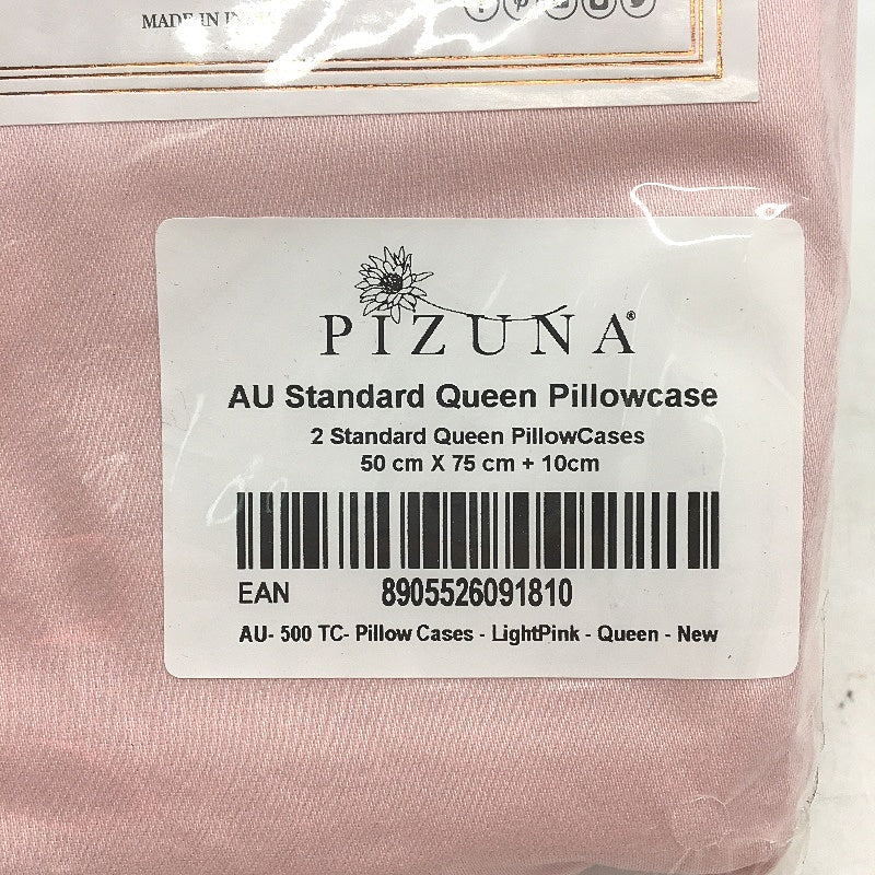 Pizuna Linens 2 Pack Pink Soft Cotton Queen Size Pillowcase 500 Thread Count NEW