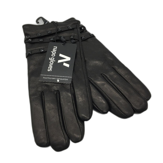 napoSTUD Lamb Skin Leather Lined Touchscreen Gloves With Studs Womens Size L