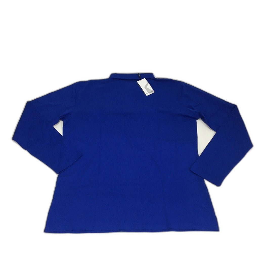 STTLZMC Blue Cotton Long Sleeve Slim Polo Shirt Contrast Plaid Collar Men Sz 2XL