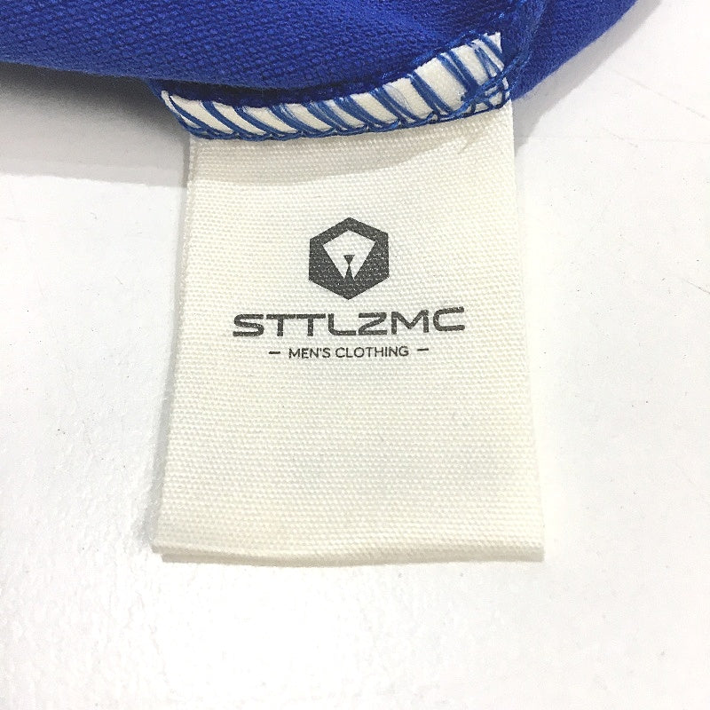 STTLZMC Blue Cotton Long Sleeve Slim Polo Shirt Contrast Plaid Collar Men Sz 2XL