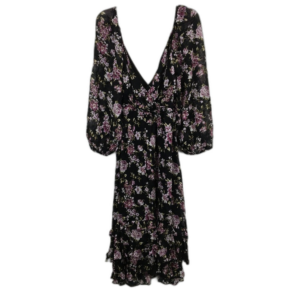 Forever New Black Long Sleeve Floral Layered Ruffle Midi Dress Ladies Size AU 8