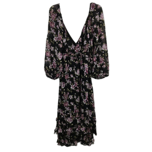 Forever New Black Long Sleeve Floral Layered Ruffle Midi Dress Ladies Size AU 8