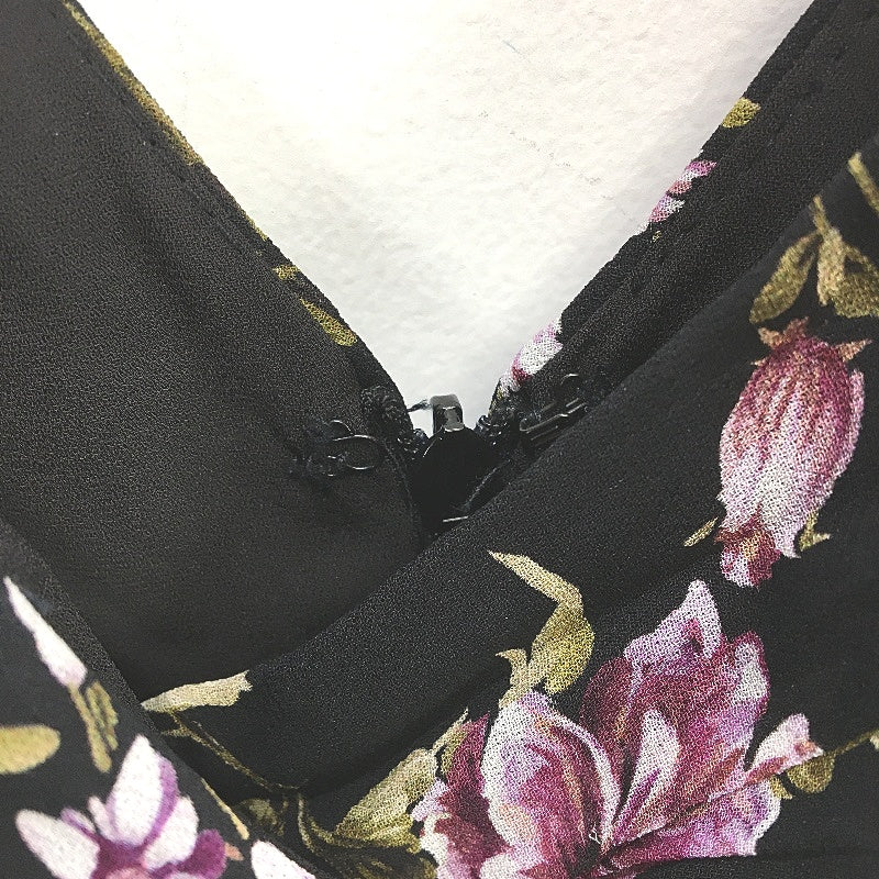 Forever New Black Long Sleeve Floral Layered Ruffle Midi Dress Ladies Size AU 8