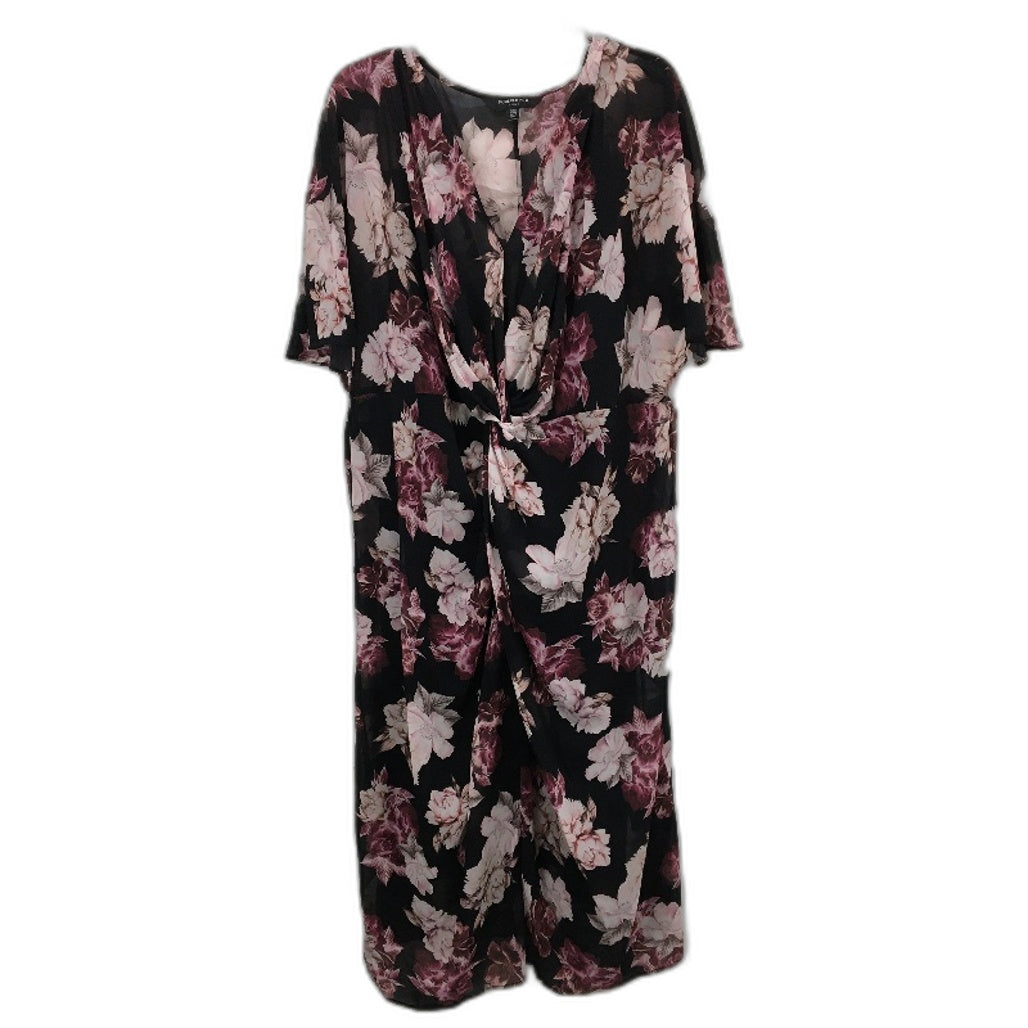Forever New Black Floral Short Sleeve Twist Midi Dress Ladies Size AU 20 NEW