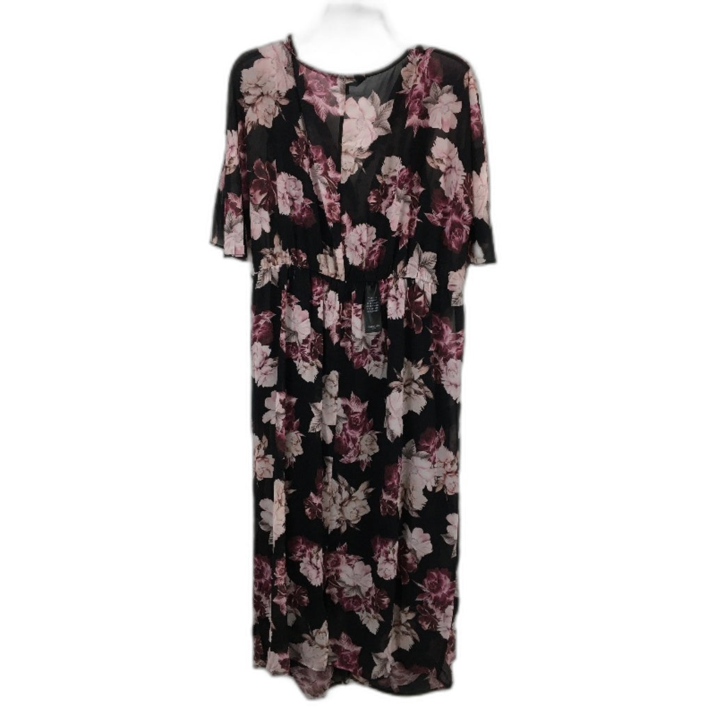 Forever New Black Floral Short Sleeve Twist Midi Dress Ladies Size AU 20 NEW