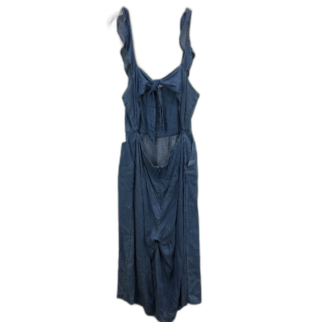 Forever New Blue Denim Open Tie-Back Ruffle Playsuit Ladies Size AU 16 NEW
