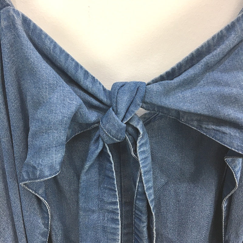 Forever New Blue Denim Open Tie-Back Ruffle Playsuit Ladies Size AU 16 NEW