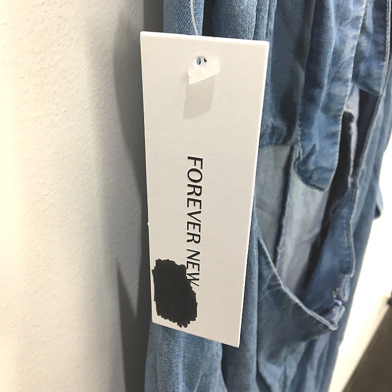 Forever New Blue Denim Open Tie-Back Ruffle Playsuit Ladies Size AU 16 NEW