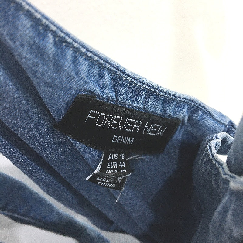 Forever New Blue Denim Open Tie-Back Ruffle Playsuit Ladies Size AU 16 NEW