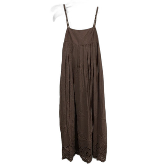 Forever New Brown Linen Floral Embroidered Trim Midi Dress Ladies Size AU 8 NEW