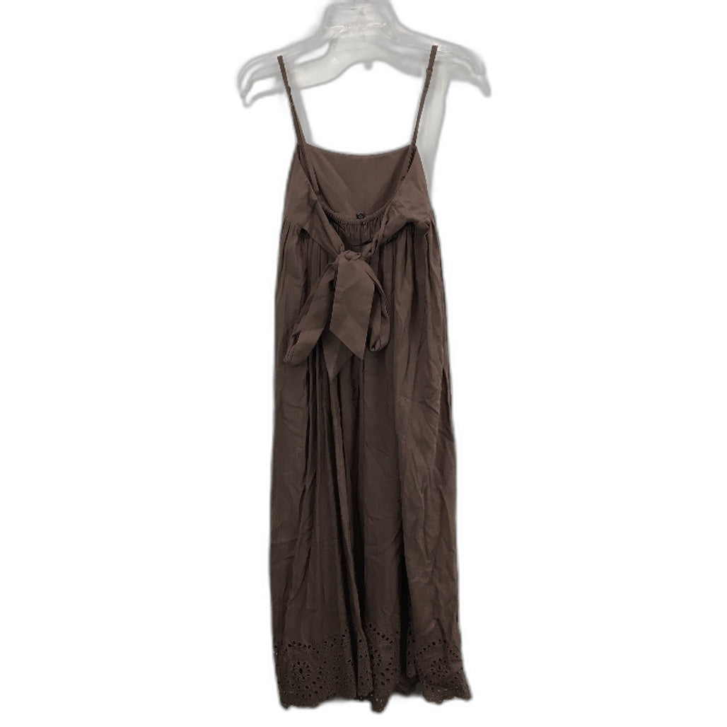 Forever New Brown Linen Floral Embroidered Trim Midi Dress Ladies Size AU 8 NEW
