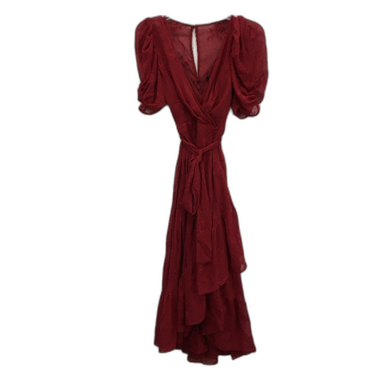 Ever New Red Short Puffy Sleeve Floral Belted Midi Dress Ladies Size AU 4 NEW