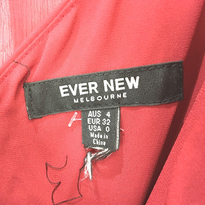 Ever New Red Short Puffy Sleeve Floral Belted Midi Dress Ladies Size AU 4 NEW