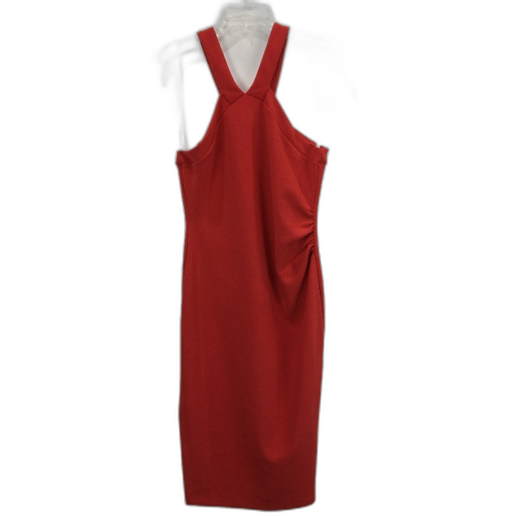 Forever New Red Plain Bodycon Split Zip-Back Midi Dress Ladies Size AU 14 NEW