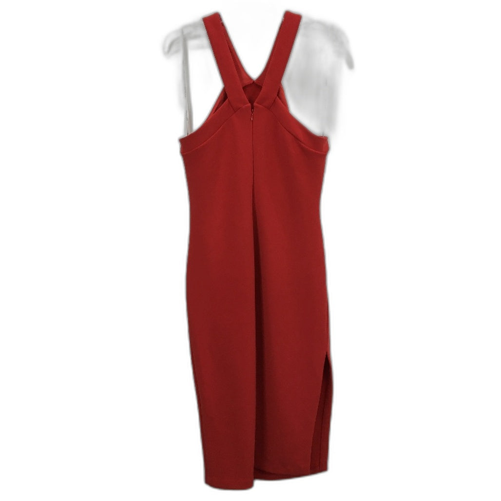 Forever New Red Plain Bodycon Split Zip-Back Midi Dress Ladies Size AU 14 NEW