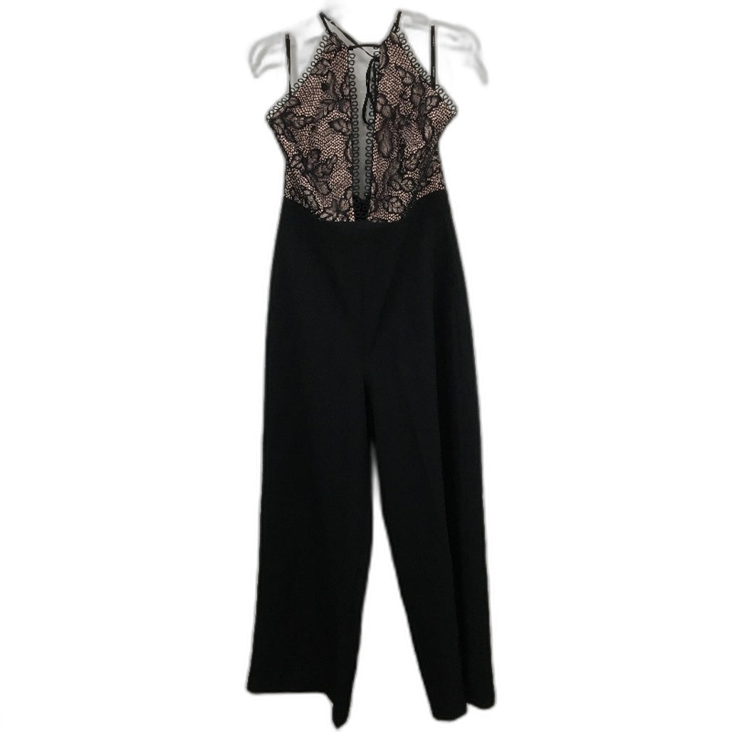 Ever New Black Floral Embroidered Trim Wide Leg Jumpsuit Ladies Size AU 14 NEW