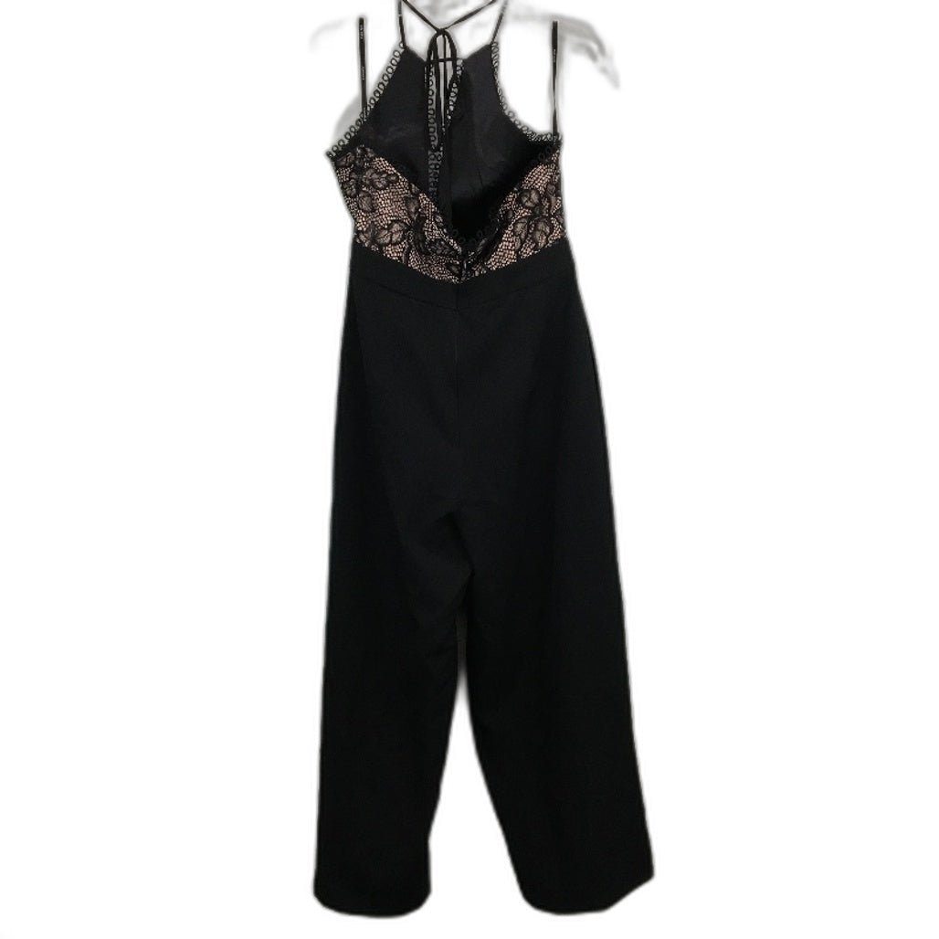 Ever New Black Floral Embroidered Trim Wide Leg Jumpsuit Ladies Size AU 14 NEW