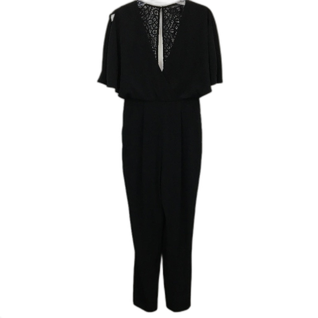 Forever New Black Embroidered Slim Leg Short Sleeve Jumpsuit Ladies Sz AU 8 NEW