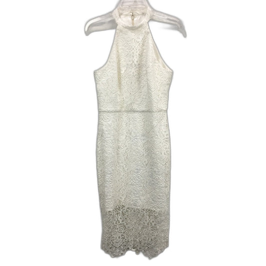 Forever New White High Neck Lacy Patterned Midi Dress Ladies Size AU 10 NEW
