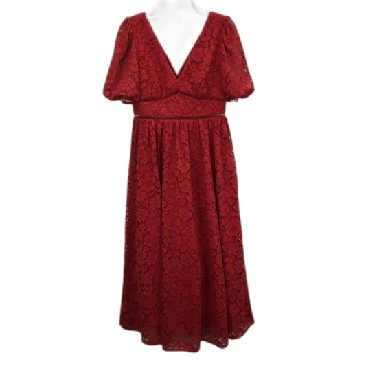 Forever New Red Floral Mesh Lining Short Sleeve Midi Dress Ladies Size M NEW