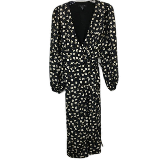 Forever New Black Floral Pattern Long Sleeve Wrap Midi Dress Ladies Sz AU 10 NEW