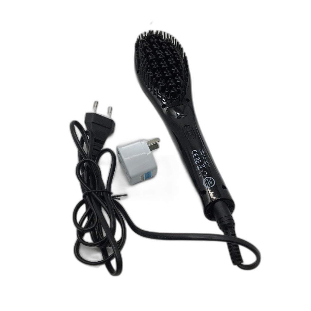 Heated Hair Straightener Brush Ceramic Coated Plate 360 Swivel Power Cord
