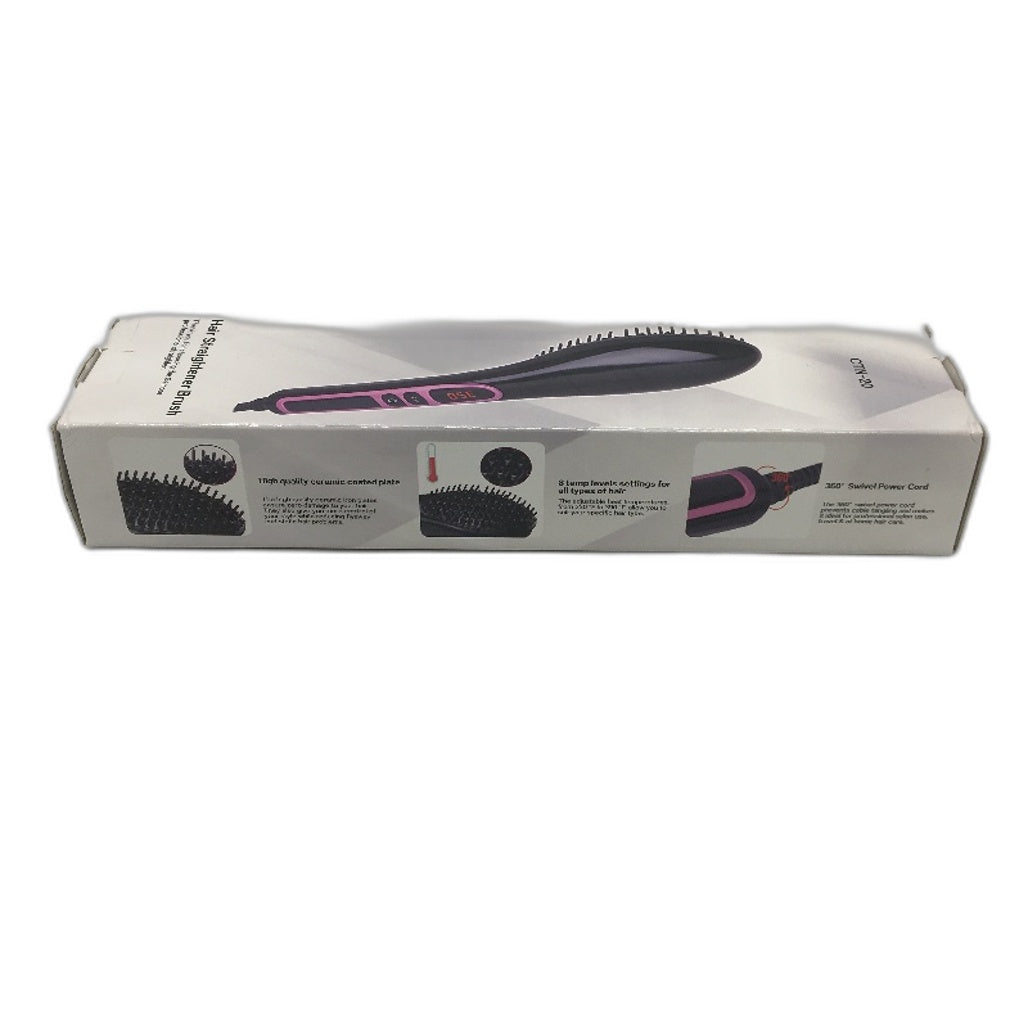 Heated Hair Straightener Brush Ceramic Coated Plate 360 Swivel Power Cord