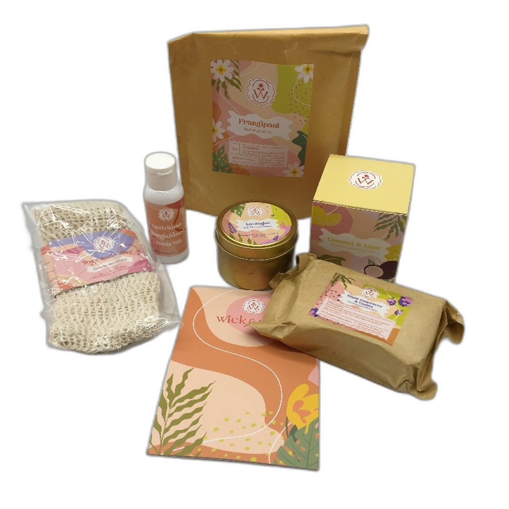 Wick & Wish Spa Gift Box Scented Candle Goat Milk Soap Bath Bomb NEW