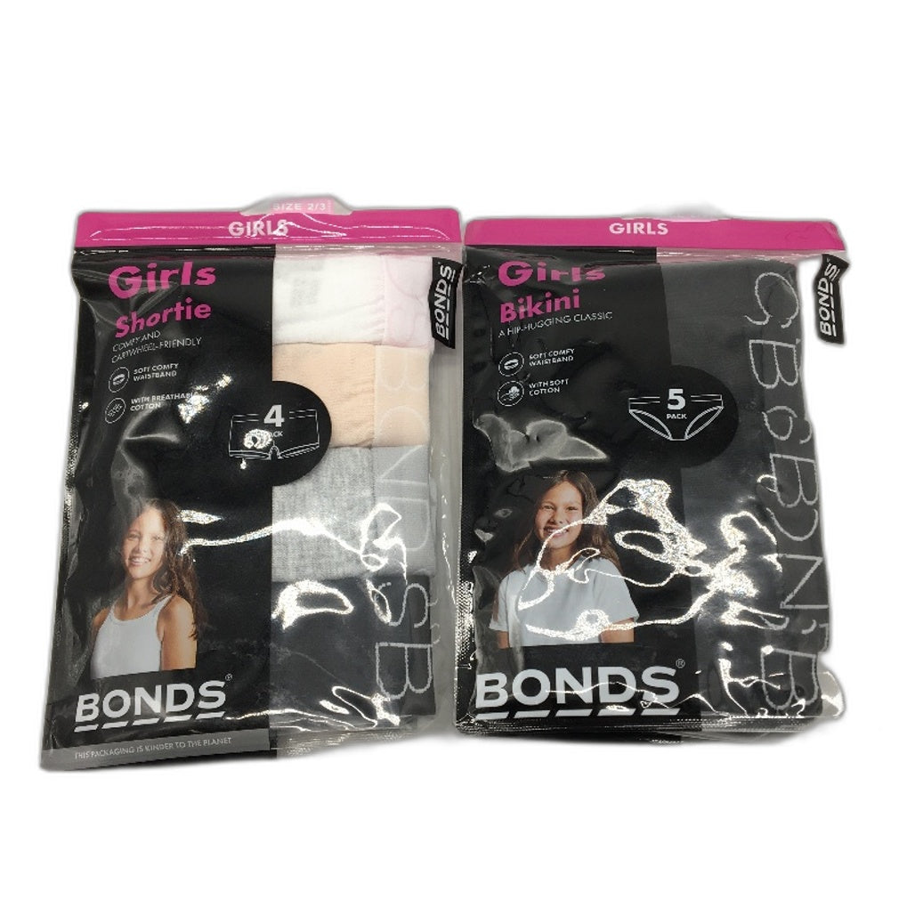 Bonds 9Pce Cotton Bikini Black Shortie Multicolour Underwear Girls Size 2-3 NEW
