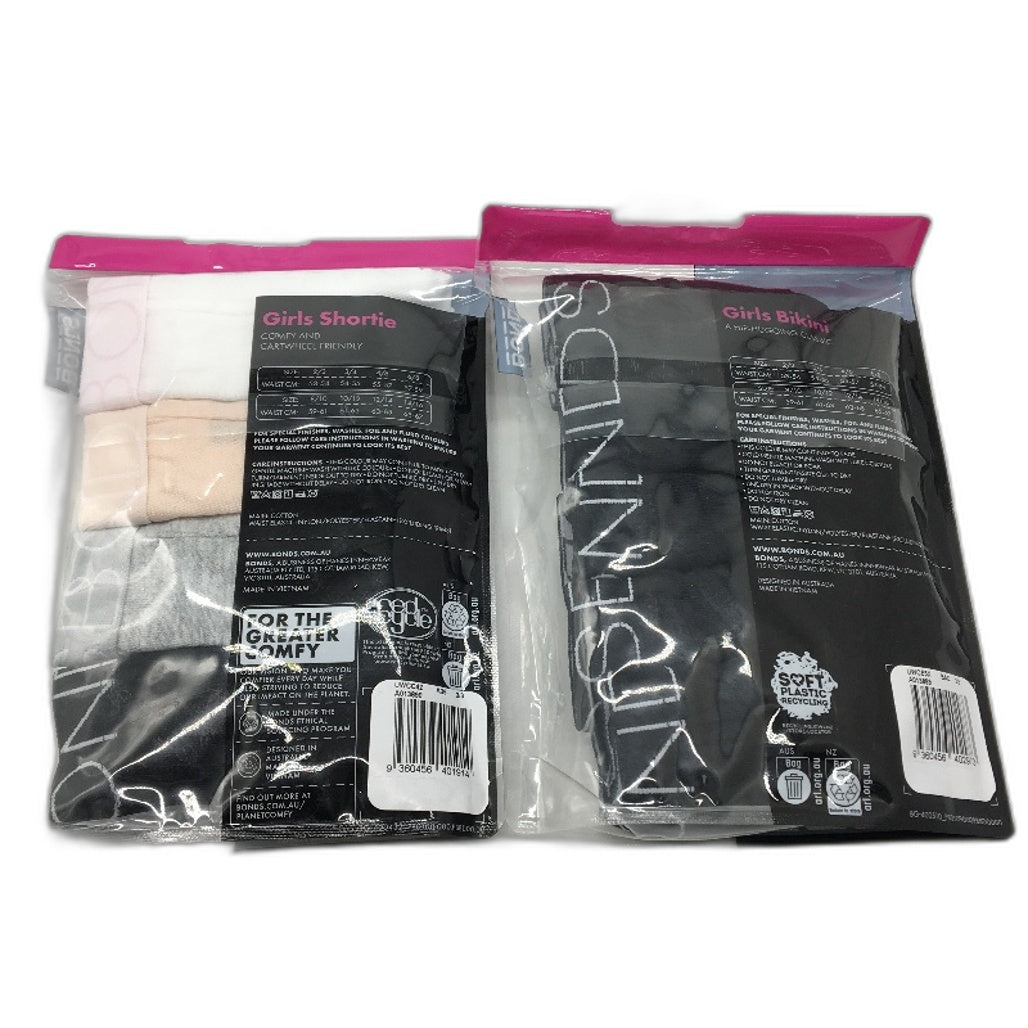 Bonds 9Pce Cotton Bikini Black Shortie Multicolour Underwear Girls Size 2-3 NEW