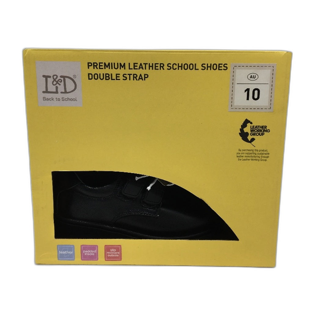 Lily & Dan Premium Leather Double Strap Black School Shoes Kids Size AU 10 NEW
