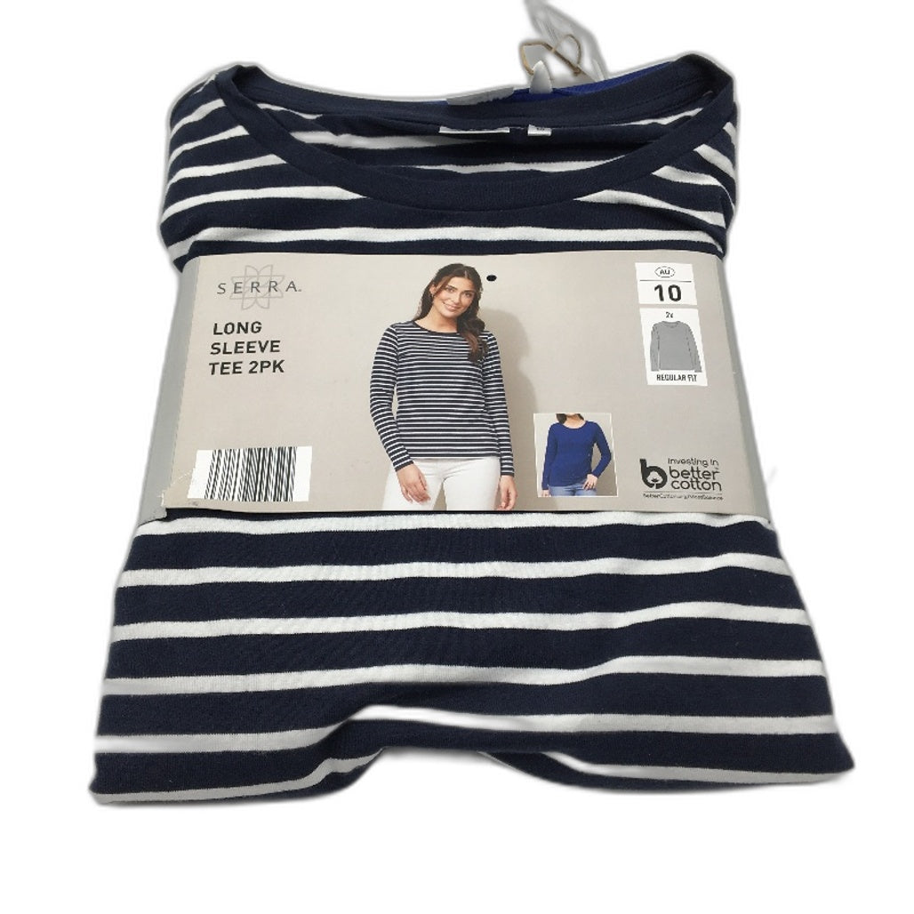 Serra 2Pce Regular Fit Long Sleeve Blue Toned Tee Pack Ladies Size 10 NEW
