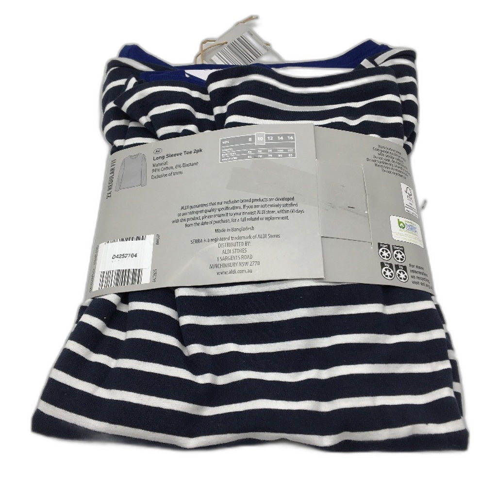 Serra 2Pce Regular Fit Long Sleeve Blue Toned Tee Pack Ladies Size 10 NEW