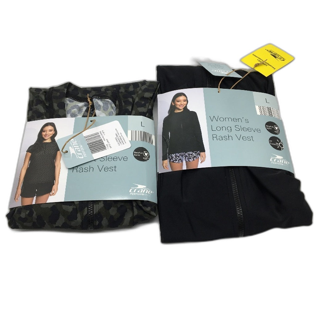 Crane 2 Pack Long & Short Sleeve Black & Camo Green Rash Vests Ladies Size L NEW