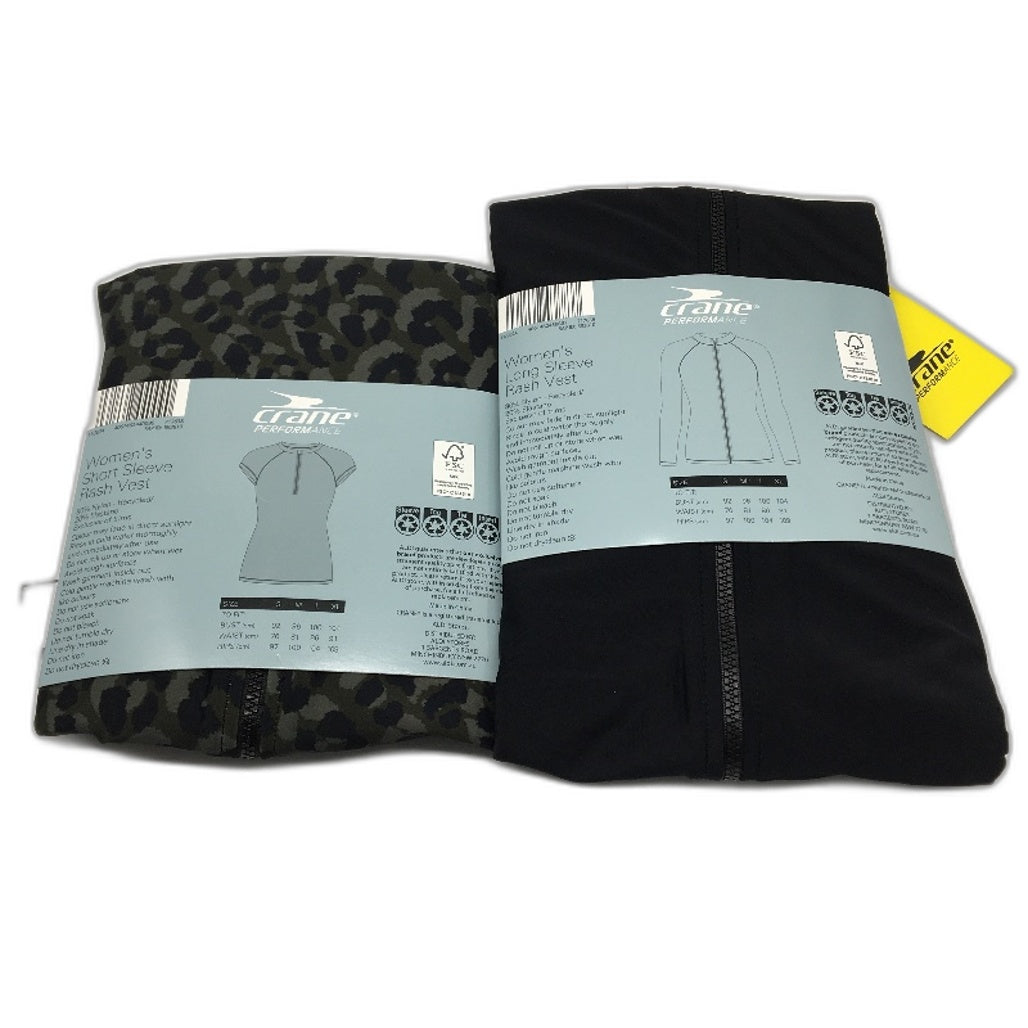 Crane 2 Pack Long & Short Sleeve Black & Camo Green Rash Vests Ladies Size L NEW