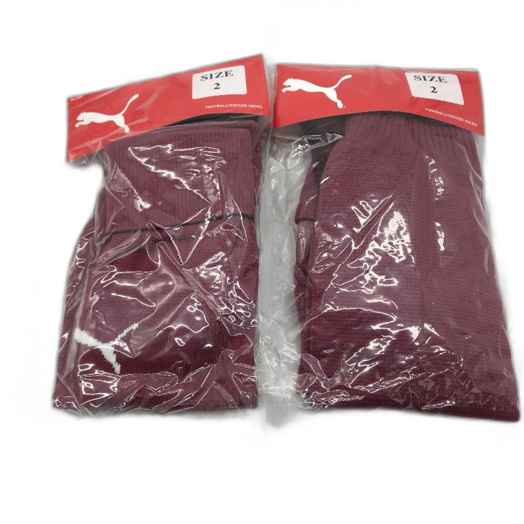 PUMA 2 Pack Magenta Plum Football Soccer High Socks Unisex Sz 2 US 3.5-6 NEW