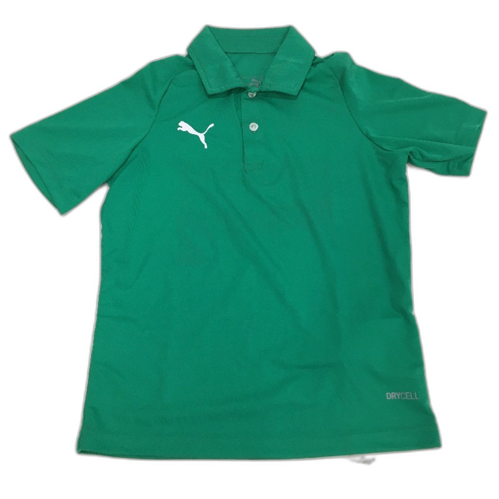 PUMA Green Drycell Short Sleeve Polo Shirt Kids Training Top Youth Size M 9-10Y