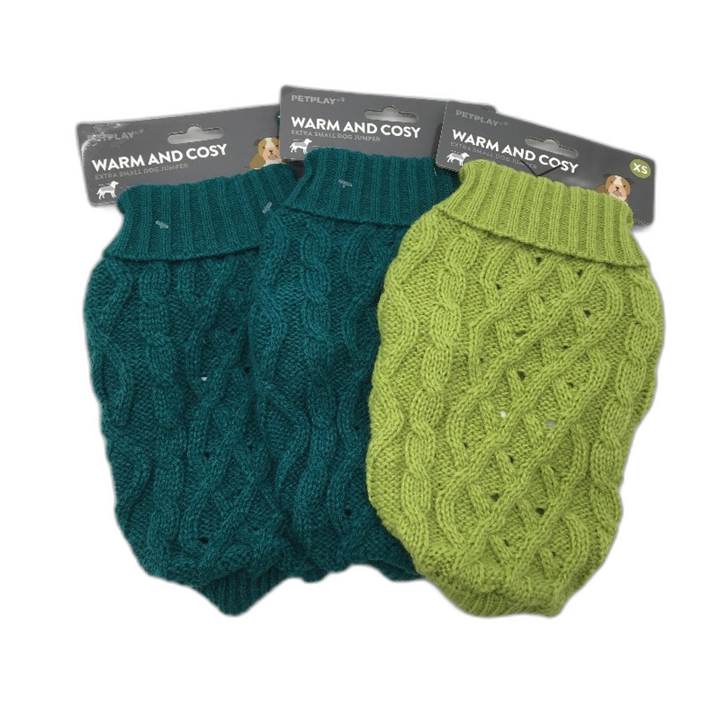 Petplay 3 Pack Warm And Cozy Extra Small Dog Jumper Knit Sweater Emerald Green