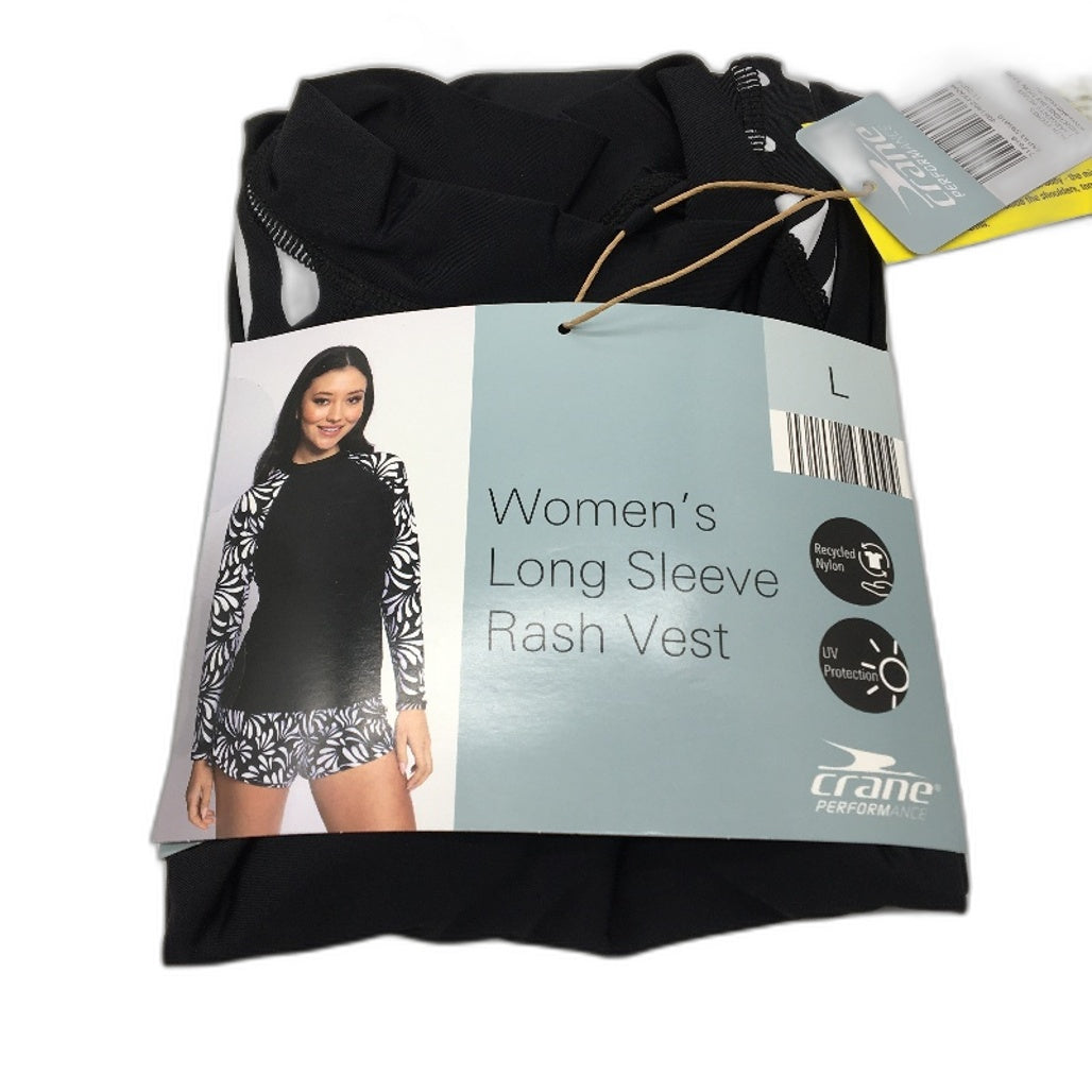 Crane Performance Black & White Long Sleeve Rash Vest Ladies Size L NEW