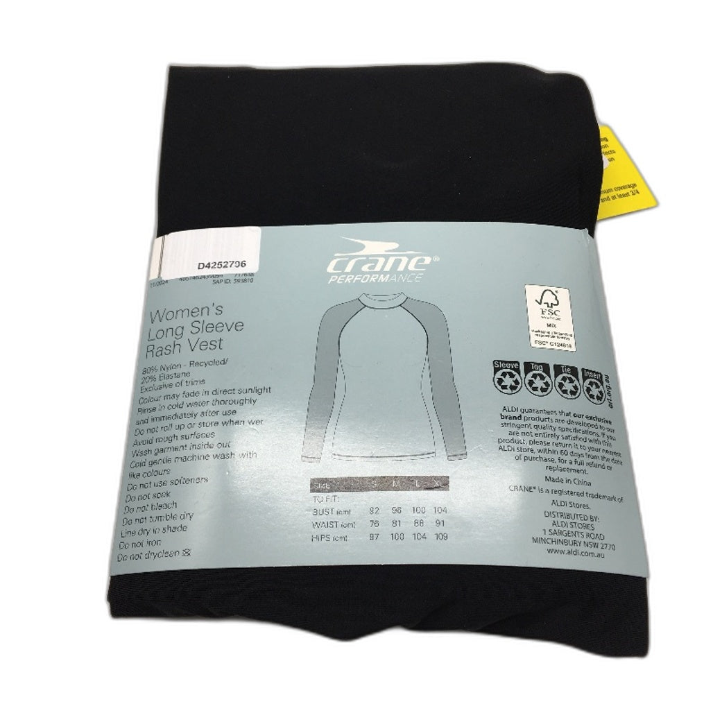 Crane Performance Black & White Long Sleeve Rash Vest Ladies Size L NEW