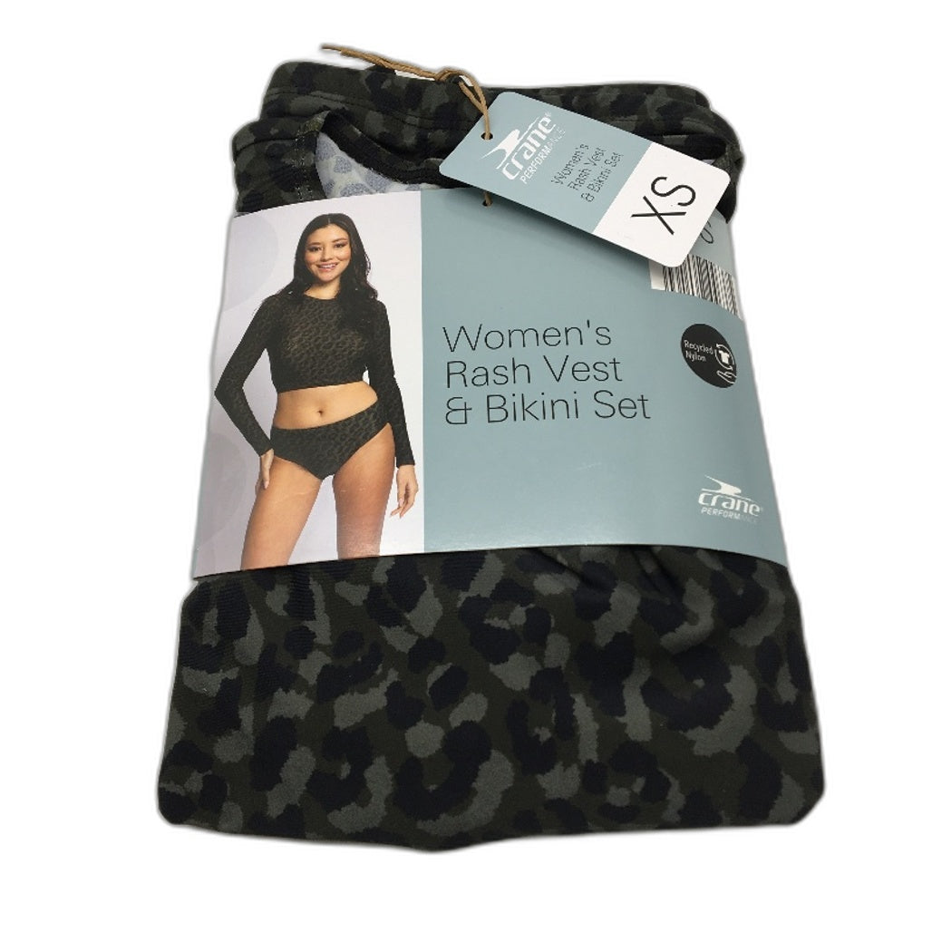 Crane Performance Black & Camo Rash Vest & Bikini Set Swimwear Ladies Sze XS NEW