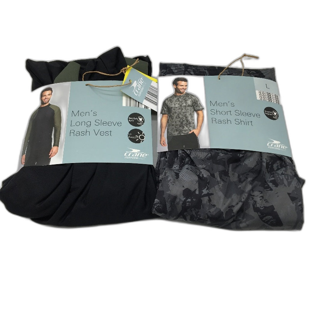 Crane Performance 2 Pack Long & Short Sleeve Rash Vests Mens Sze L NEW