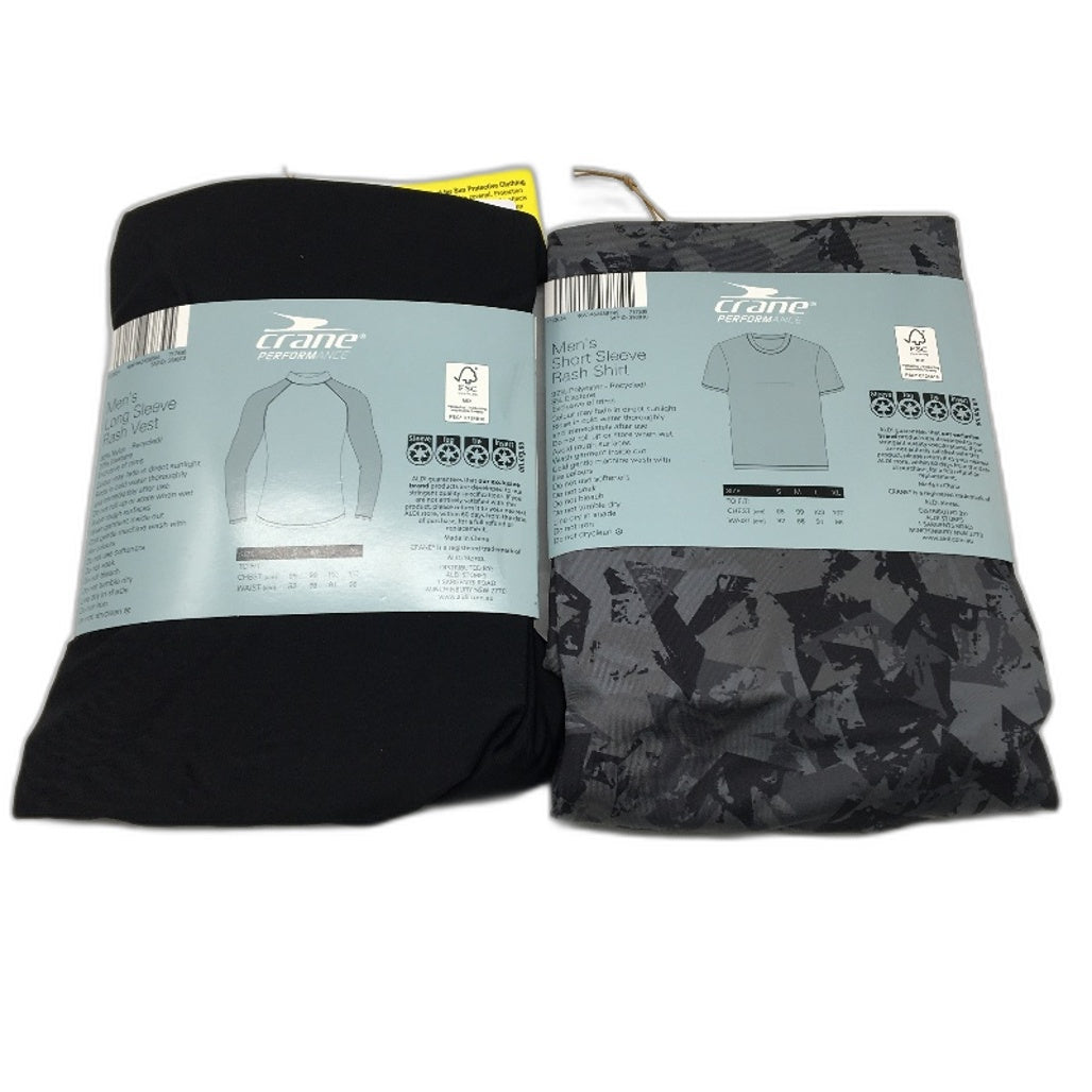 Crane Performance 2 Pack Long & Short Sleeve Rash Vests Mens Sze L NEW