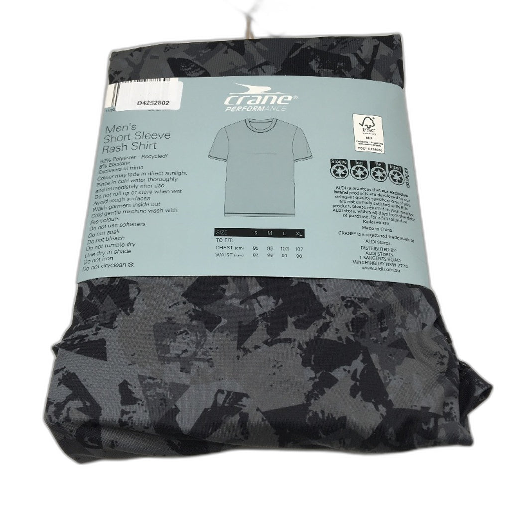 Crane Performance Grey Geo Pattern Short Sleeve Rash Vest Mens Sze XL NEW