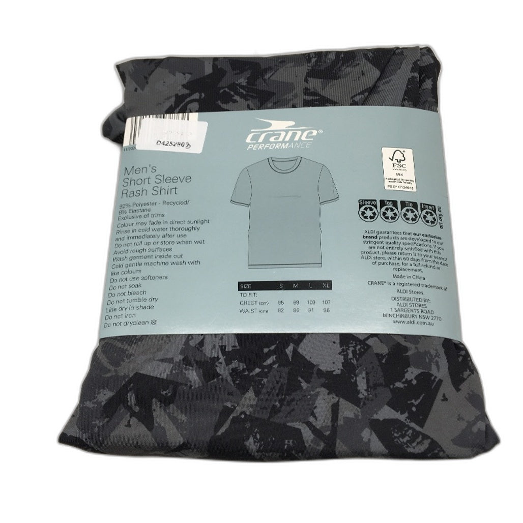 Crane Performance Grey Geo Pattern Short Sleeve Rash Vest Mens Sze M NEW