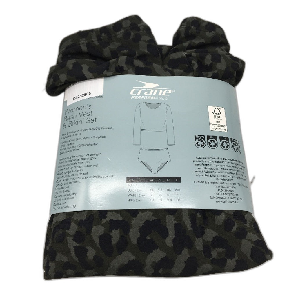 Crane Performance Black & Camo Rash Vest & Bikini Set Swimwear Ladies Sze L NEW