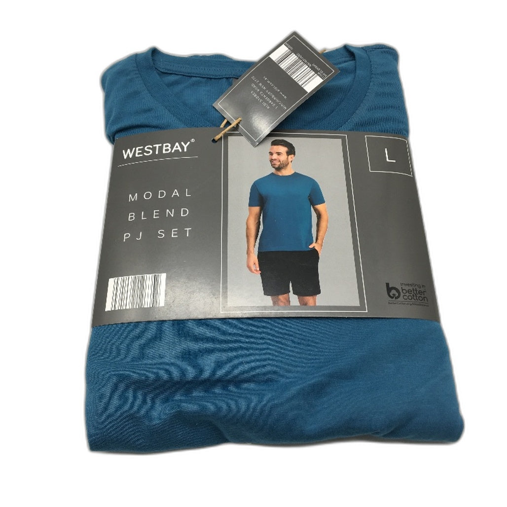 Westbay Teal Black Modal Cotton Blend Short Sleeve PJ Set Mens Size L NEW