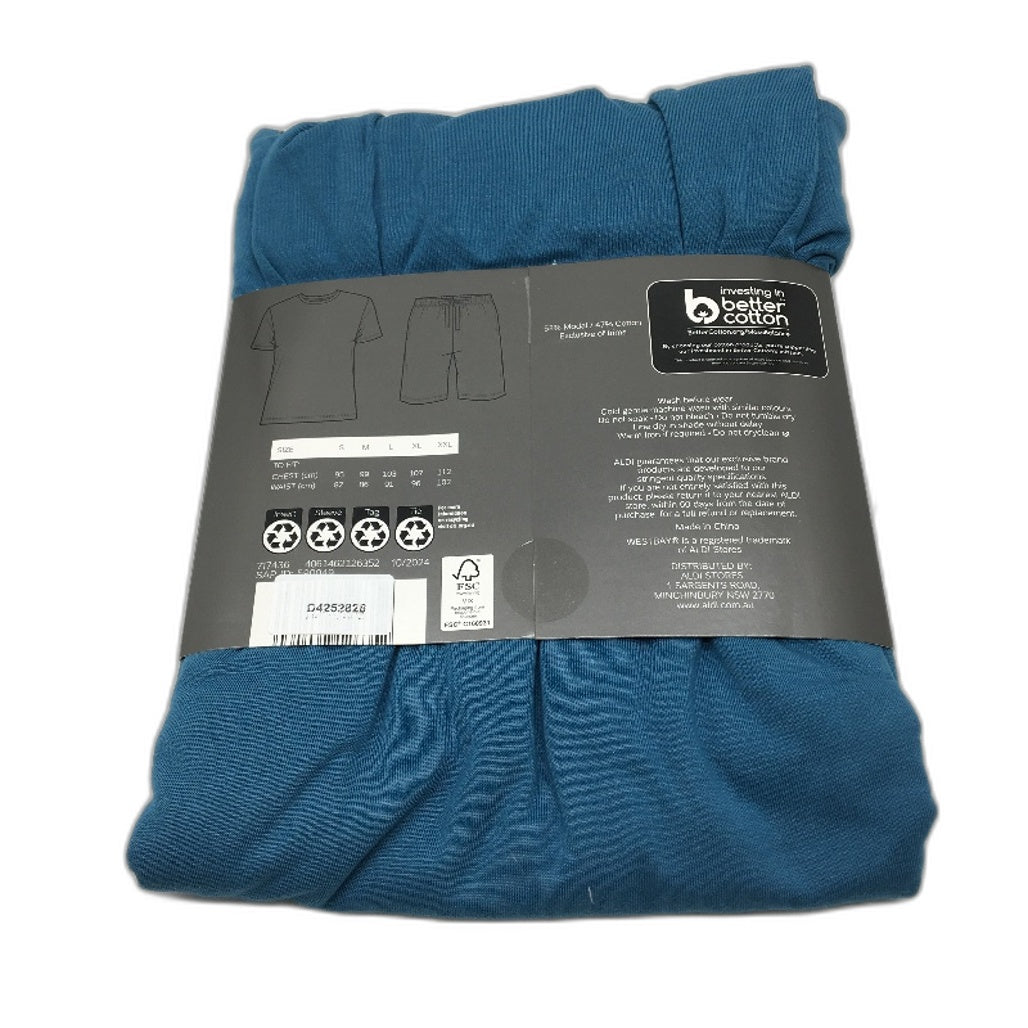 Westbay Teal Black Modal Cotton Blend Short Sleeve PJ Set Mens Size L NEW